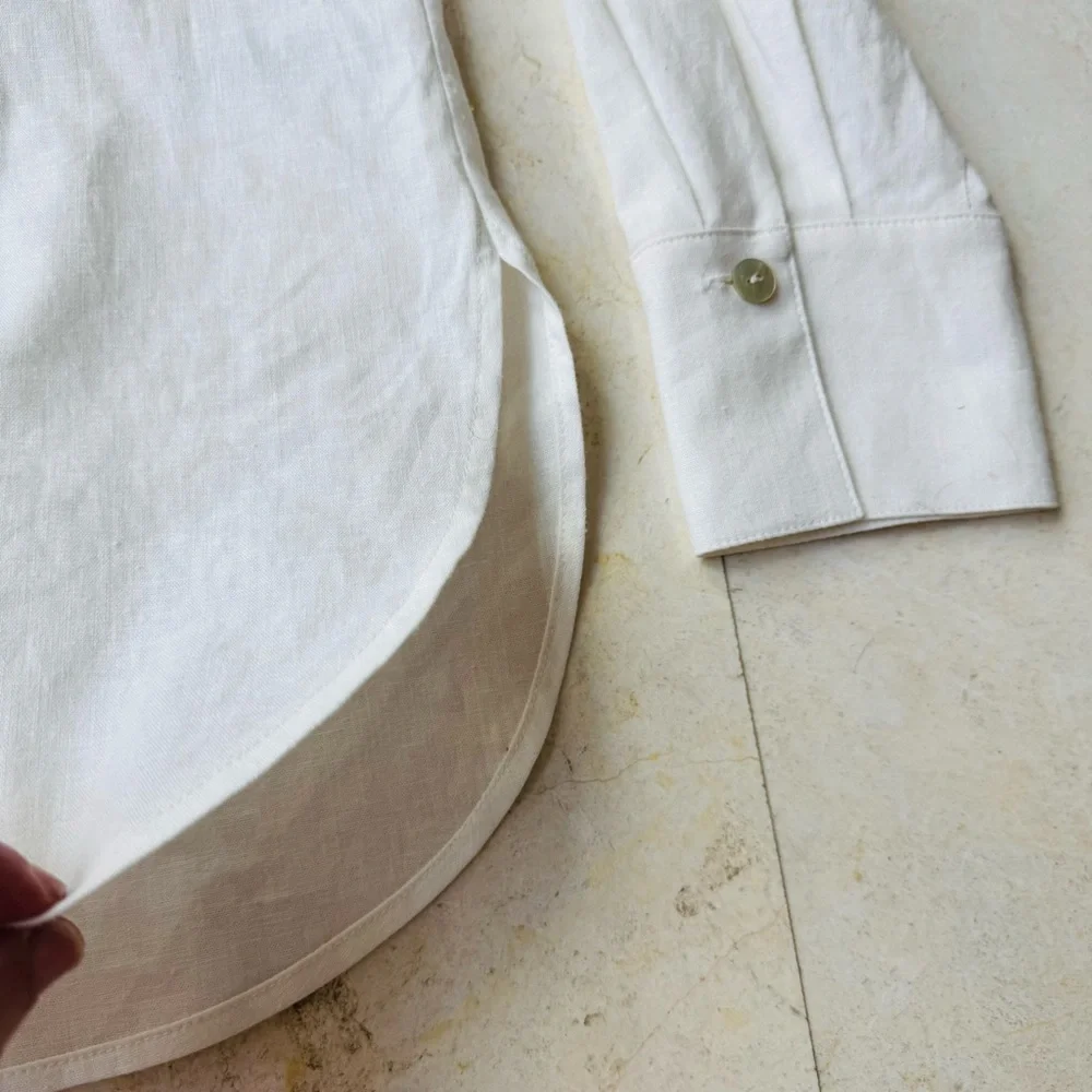 Vince Classic White linen blend Button-Up Shirt size M - Picture 14 of 16